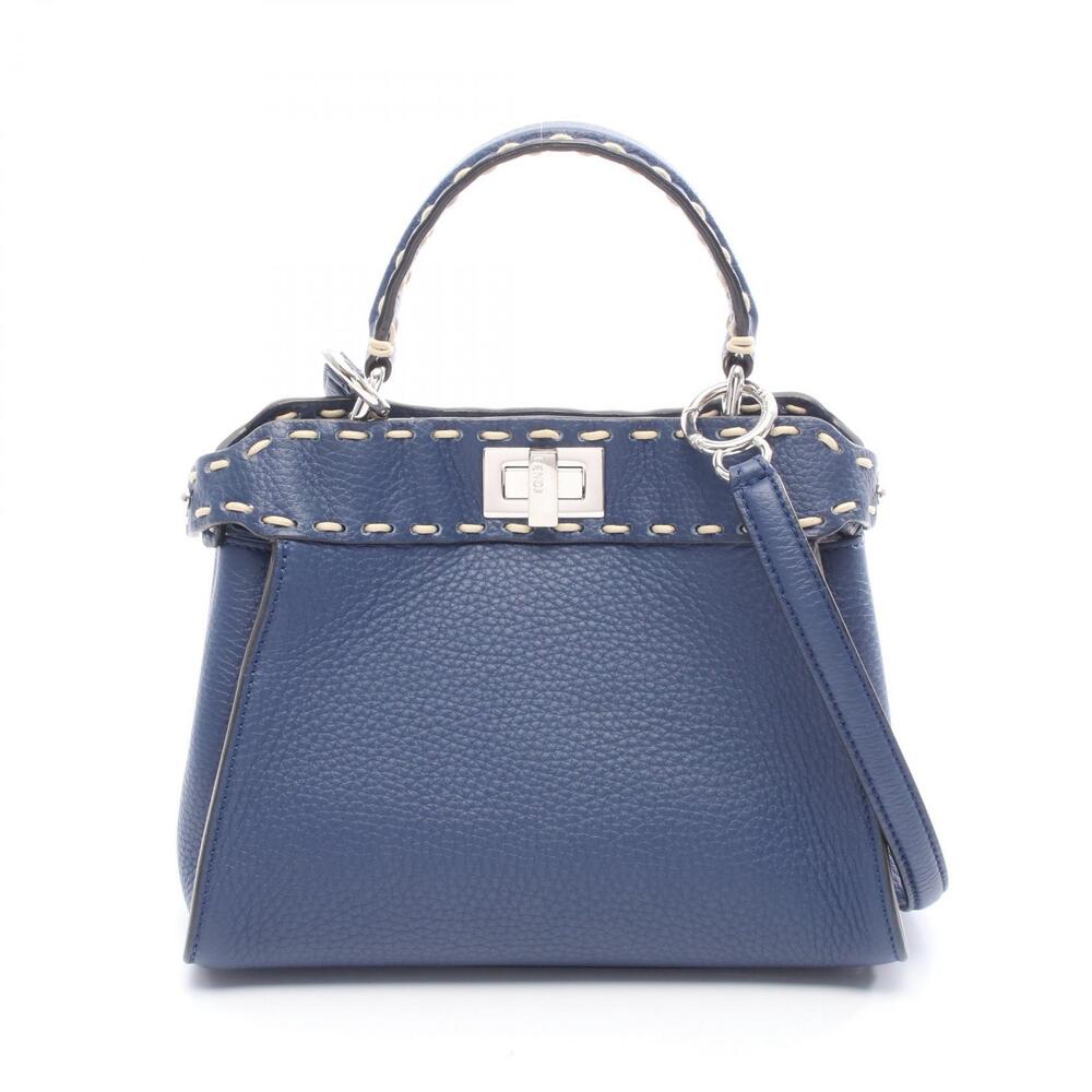 Fendi Peekaboo Selleria Handbag Leather Blue